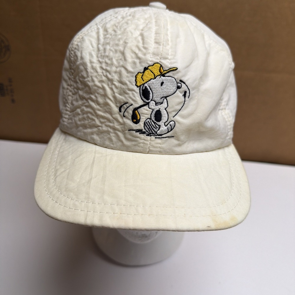 Vintage Peanuts Snoopy Golf Hat Strapback Cap Town Talk Small Size White USA